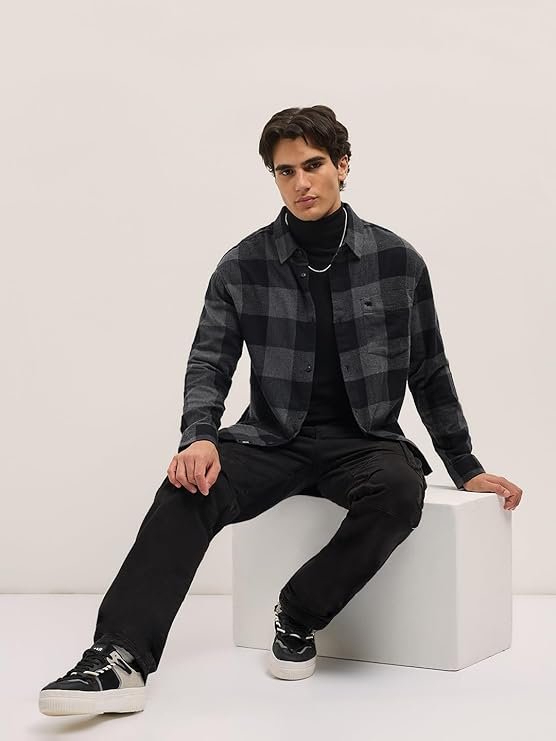 Men's Black Relaxed Fit Cotton Overshirt